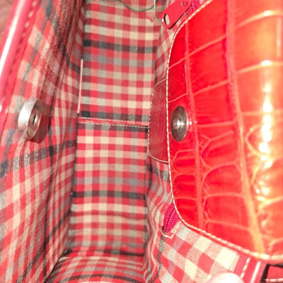 Vintage Y2K Brighton Red Croc Leather Silver Heart Charm Shoulder Bag - Picture 6 of 8